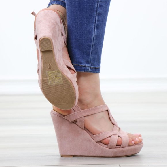 Faux Suede Wedge Heel Sandals - Picture 2 of 12